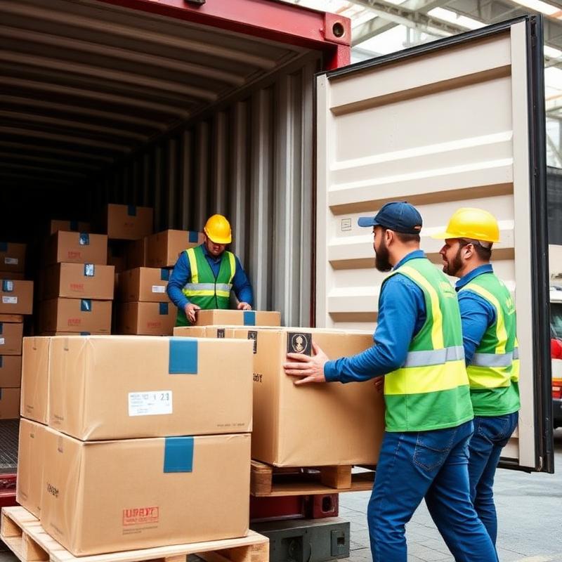 Workers loading a shipping container